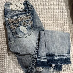 Miss Me Women's Blue Boot Cut Jeans with Embellished Pockets